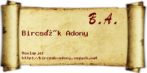 Bircsák Adony névjegykártya